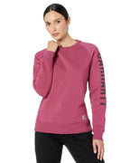 Carhartt 104410 Relaxed Fit Midweight Crew Neck Block Logo Sleeve Graphic Sweatshirt Beet Red Heather XS