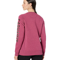 Carhartt 104410 Relaxed Fit Midweight Crew Neck Block Logo Sleeve Graphic Sweatshirt Beet Red Heather XS