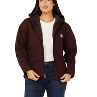Carhartt 104292 Women's Loose Fit Washed Duck Sherpa Lined Jacket, BlackBerry, Small