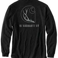 Carhartt 104896 Men's Loose Fit Heavyweight Long-Sleeve Pocket Antler Graphic T - X-Large Regular - Black