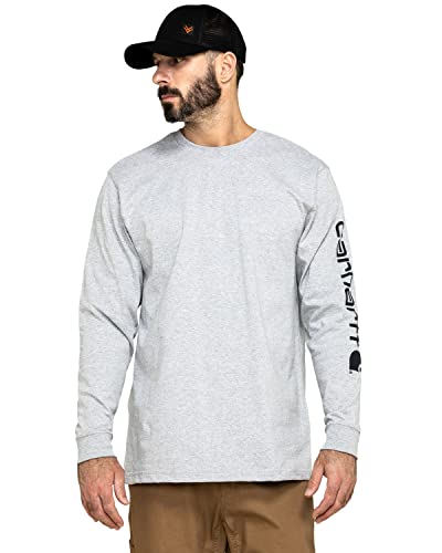 Carhartt K231 MenLoose Fit Heavyweight Long-Sleeve Logo Sleeve Graphic T-ShirtHeather Gray2X-Large