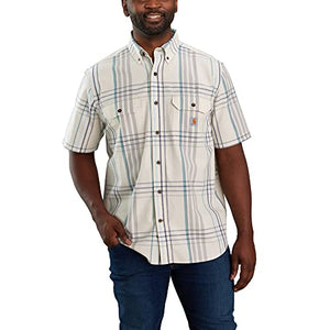 Carhartt 105175 Men's Loose Fit Midweight Short Sleeve Plaid Shirt - Large Tall - Malt