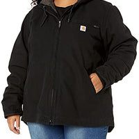 Carhartt 104292 Women's Loose Fit Washed Duck Sherpa Lined Jacket, Black, X-Small
