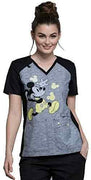 Cherokee Tooniforms TF661 Women's V-Neck Knit Panel Mickey Mouse Print Scrub Top