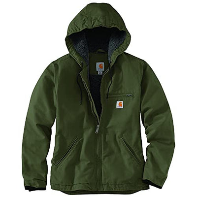 Carhartt 104292 Women's Loose Fit Washed Duck Sherpa Lined Jacket, Basil, X-Small