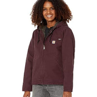 Carhartt 104292 Women's Loose Fit Washed Duck Sherpa Lined Jacket, BlackBerry, X-Small