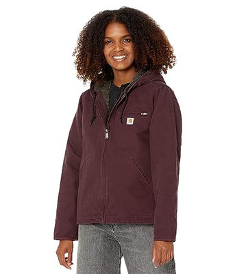 Carhartt 104292 Women's Loose Fit Washed Duck Sherpa Lined Jacket, BlackBerry, X-Small