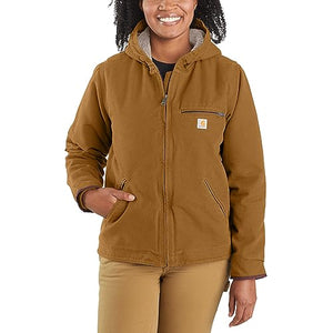 Carhartt 104292 Women's Loose Fit Washed Duck Sherpa Lined Jacket, Brown
