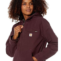 Carhartt 104292 Women's Loose Fit Washed Duck Sherpa Lined Jacket, BlackBerry, X-Small