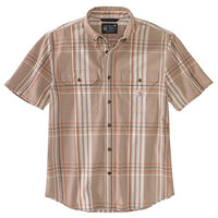 Carhartt 105175 Men's Loose Fit Midweight Short Sleeve Plaid Shirt - Large Regular - Warm Taupe