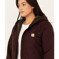 Carhartt 104292 Women's Loose Fit Washed Duck Sherpa Lined Jacket, BlackBerry, Small