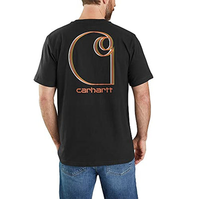 Carhartt 105179 Men's Logo Graphic Relaxed Fit Heavyweight Short Sleeve Work Pocket Black Large