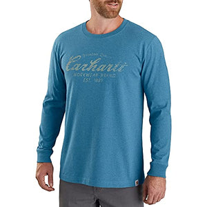 Carhartt 104432 Men's Heavyweight Quality Workwear Long Sleeve T-Shirt - Medium - Ocean Blue Heather