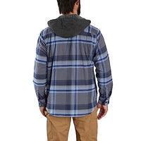 Carhartt 105938 Men's Rugged Flex Relaxed Fit Flannel Fleece Lined Hooded Shirt Jac, Navy