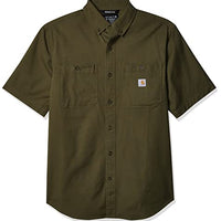 Carhartt 103555 Men's Rugged Flex Rigby Short Sleeve Work Shirt, Military Olive, Small