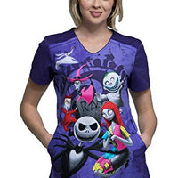 Cherokee Tooniforms TF639 Women's V-Neck Nightmare Before Christmas R.I.P. Print Scrub Top Small