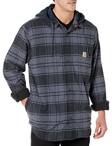 Carhartt Men's Rugged Flex Relaxed Fit Flannel Fleece Lined Hooded Shirt Jac | Brown | L