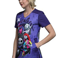 Cherokee Tooniforms TF639 Women's V-Neck Nightmare Before Christmas R.I.P. Print Scrub Top Small