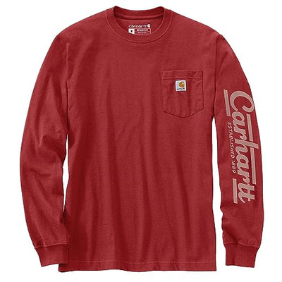 Carhartt 106041 Men's Relaxed Fit Heavyweight Long-Sleeve Pocket Script Sleeve - X-Large Regular - Bordeaux Heather