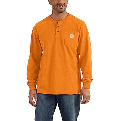 Carhartt K128 Men's Long Sleeve Henley T-Shirt - 3X-Large Regular - Marmalade Heather