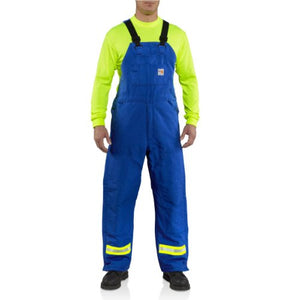 Carhartt 100717 Men's Flame Resistant Duck Lined Bib Overall Striped,Royal,38 x 30