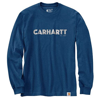 Carhartt 105422 Men's Loose Fit Heavyweight Long-Sleeve Logo Graphic T-Shirt - XXX-Large - Lakeshore Heather