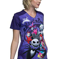 Cherokee Tooniforms TF639 Women's V-Neck Nightmare Before Christmas R.I.P. Print Scrub Top Small