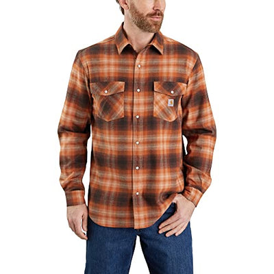 Carhartt 105436 Men's Rugged Flex Relaxed Fit Midweight Flannel Long-S - Medium Regular - Burnt Sienna