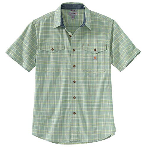 Carhartt 104623 Men's Rugged Flex Relaxed Fit Lightweight Short-Sleeve Plaid Shirt, Leaf Green, Large
