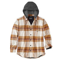 Carhartt 105938 Men's Rugged Flex Relaxed Fit Flannel Fleece Lined Hooded Shirt Jac, Brown