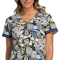 Cherokee Tooniforms TF644 Women's V-Neck Minions Print Scrub Top X-Small