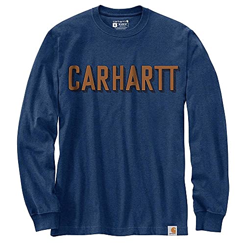 Carhartt 104891 Men's Relaxed Fit Heavyweight Long-Sleeve Block Logo Graphic T- - X-Large Regular - Dark Cobalt Blue Heather
