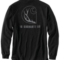 Carhartt 104896 Men's Loose Fit Heavyweight Long-Sleeve Pocket Antler Graphic T - XX-Large - Black