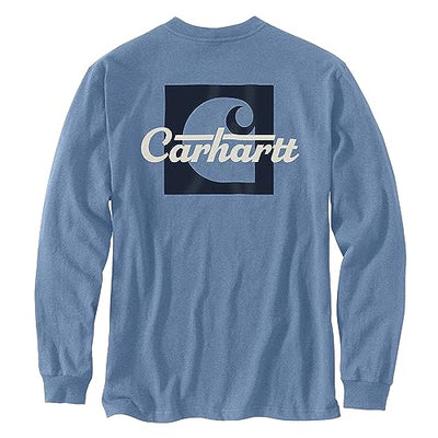 Carhartt 106040 Men's Loose Fit Heavyweight Long-Sleeve Pocket Script Graphic T - 3X-Large Regular - Skystone Heather