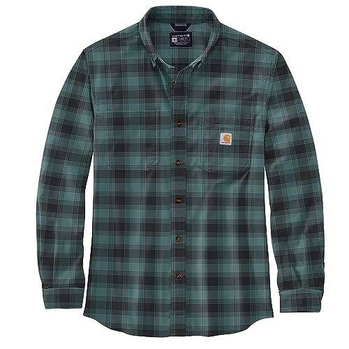 Carhartt 105945 Men's Rugged Flex Relaxed Fit Midweight Flannel Long-S - 2X-Large Tall - Sea Pine