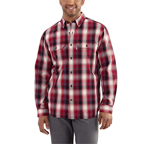 Carhartt 102214 Men's Fort Plaid Long-Sleeve Shirt Large Tall Dark Crimson