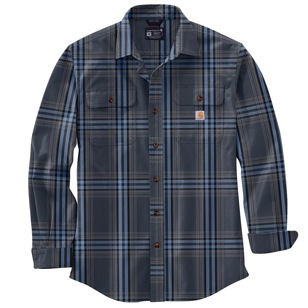 Carhartt 105947 Men's Loose Fit Heavyweight Flannel Long-Sleeve Plaid Shirt - Medium - Navy