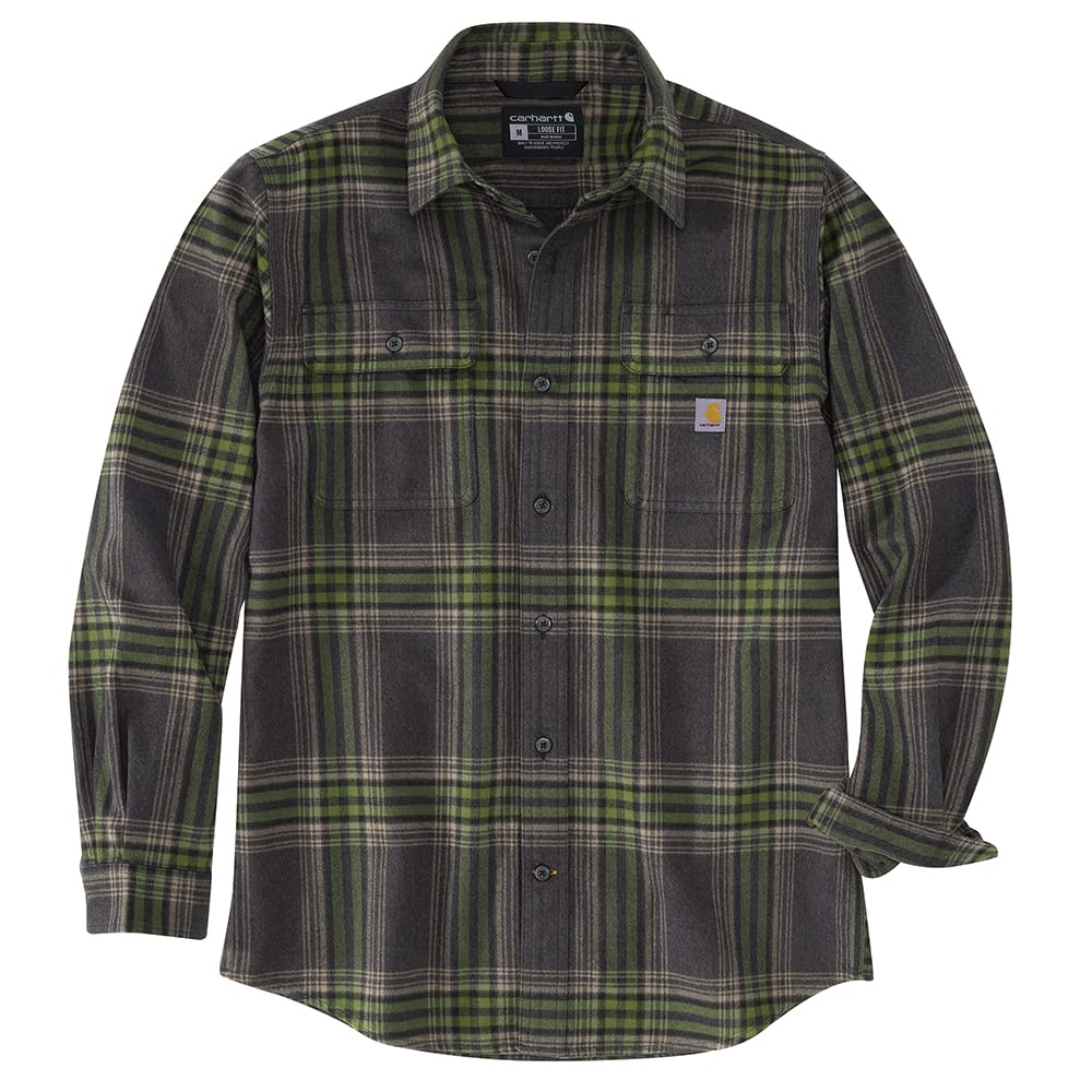 Carhartt 105947 Men's Loose Fit Heavyweight Flannel Long-Sleeve Plaid Shirt - Medium - Shadow