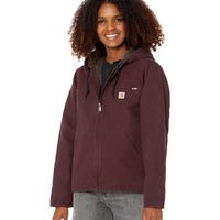 Carhartt 104292 Women's Loose Fit Washed Duck Sherpa Lined Jacket, BlackBerry, Large