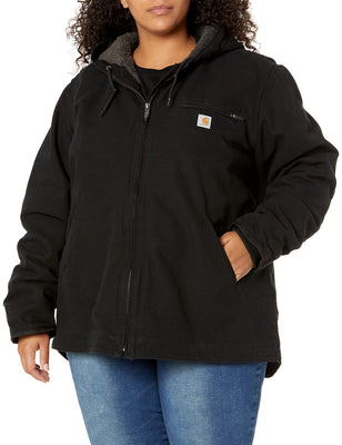 Carhartt 104292 Women's Loose Fit Washed Duck Sherpa Lined Jacket, Black, Small